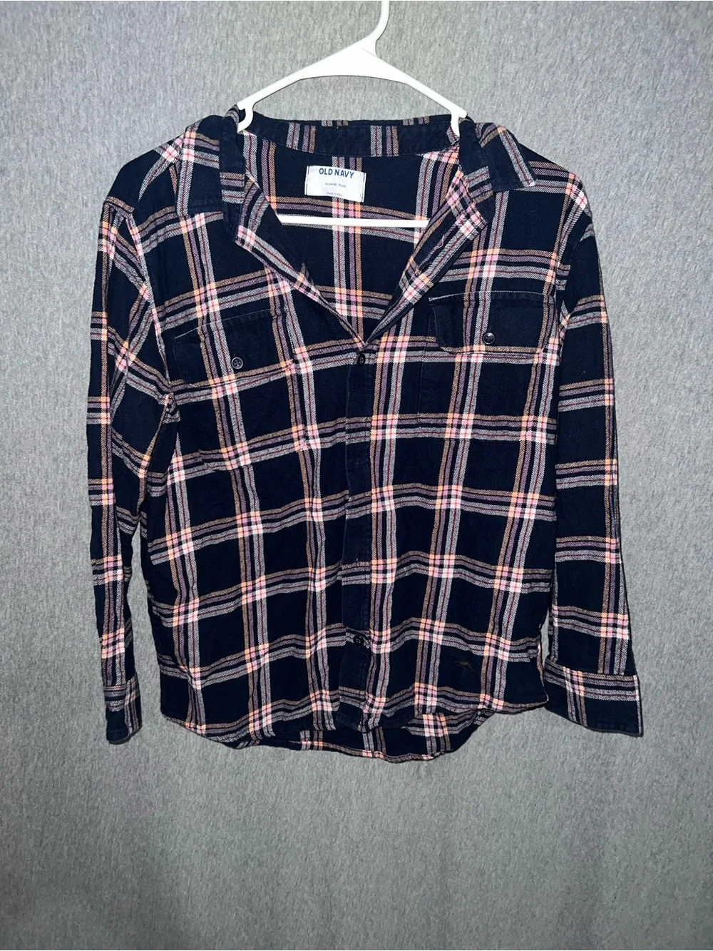 Old Navy Navy and Pink Plaid Button-Down Shirt